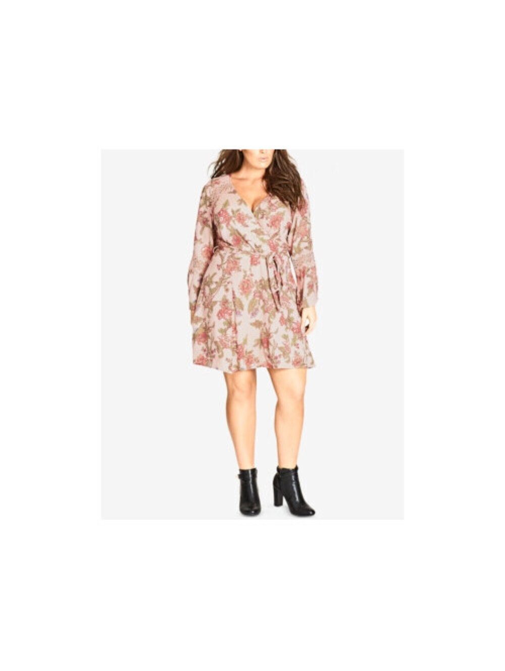 City Chic Womens Trendy Floral-Print Lace-Inset Wrap Dress Size XL